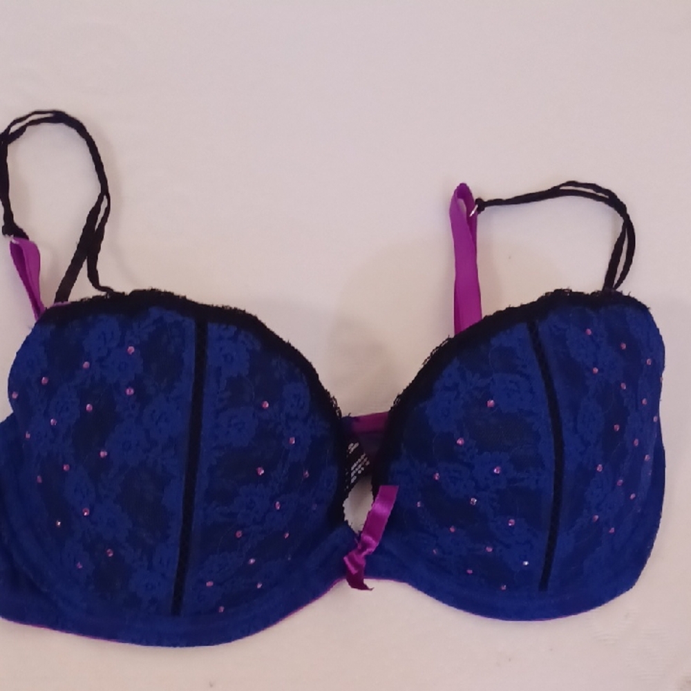 Blue and Black Lace Bra